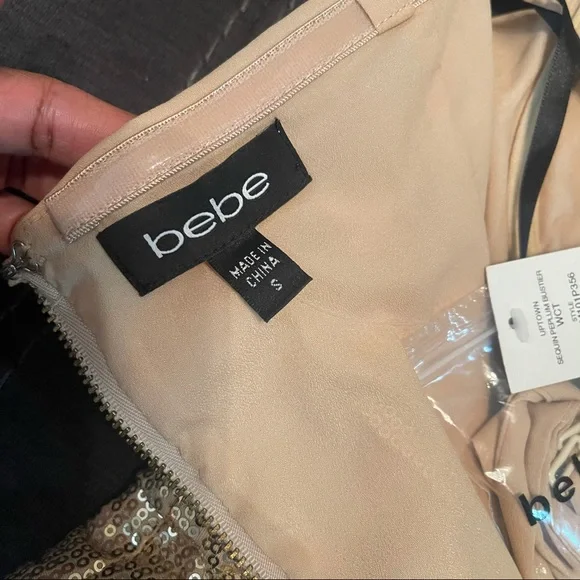 Bebe Gold Sequin Sparkly Strapless Peplum Top NWOT - Picture 12 of 15